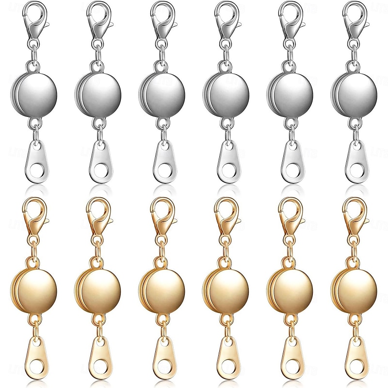 12 Pack Magnetic Necklace Clasps and Closures  Strong Magnetic Jewelry Extenders for Necklaces and Bracelets, Gold & Silver Plated Round Clasps for DIY Jewelry Making