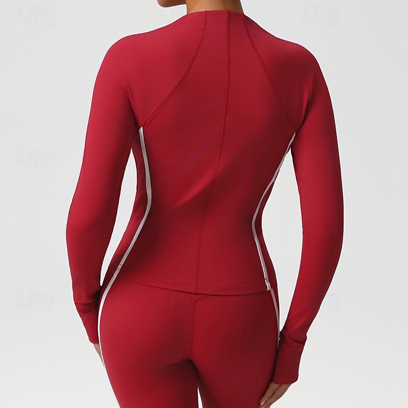 Women's Solid Colored Tennis Shirt Stylish Moisture Wicking Breathable Tennis Pickleball Running Shirt Winter Black Wine Red Tennis Clothing3