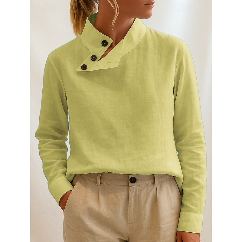 Women's Blouse Solid Color Vintage Stylish Classic Long Sleeve High Neck Regular Tops Daily Buttons White Yellow Pink Blue Spring Fall Winter4
