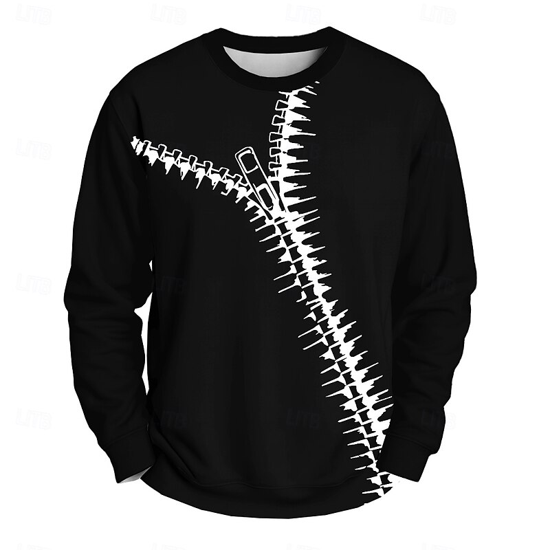 Men's 3D Zipper Sweatshirt Fashion Daily Crew Neck Vacation Party Gift Black White Crewneck 3D Fall Winter Designer2