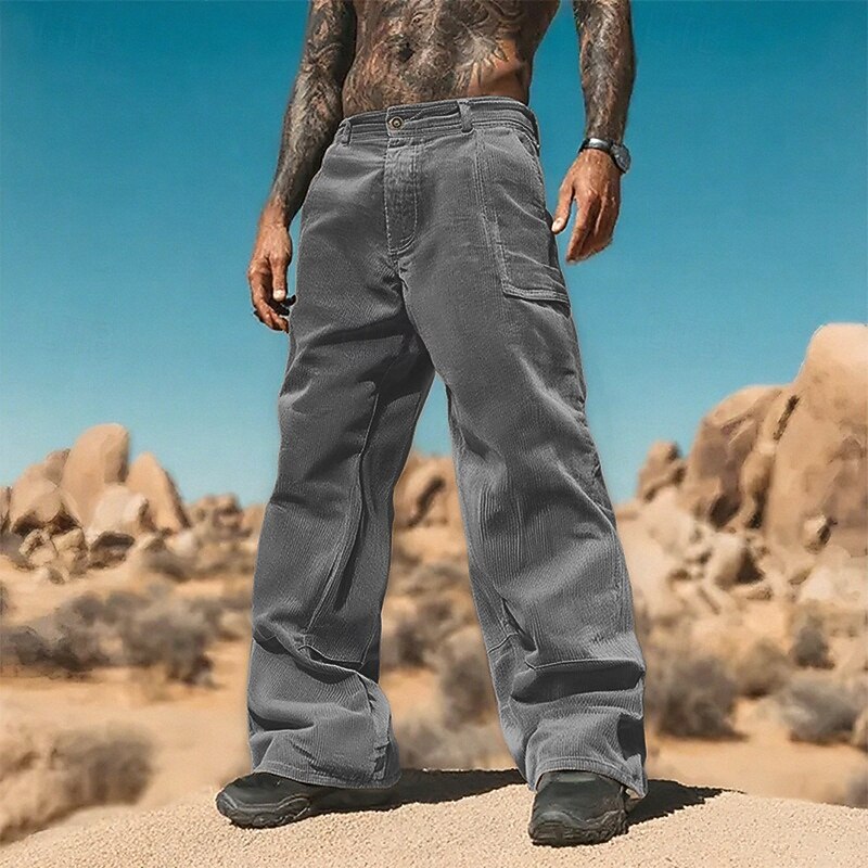 Men's Corduroy Pants Trousers Casual Pants Pocket Buttons Plain Wearable Outdoor Daily Fashion Classic Black Army Green2