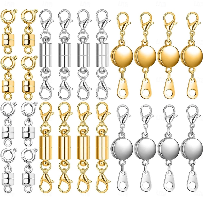 24 Pcs Magnetic Necklace Clasps and Closures 3 Styles , Round, Cylindrical, Tubular Jewelry Magnetic Clasp Connector Locking Magnetic Clasp Bracelet Extender for Jewelry Making