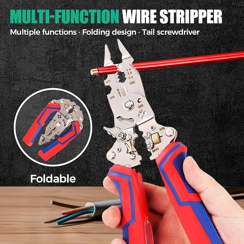 13 in 1 Foldable Wire Stripper Pliers with Voltage Tester Folding Efficient Electrician Stripping Plier Multi-function Wire Stripping Tool Twister for Cutting, Crimping and Pulling Pliers4
