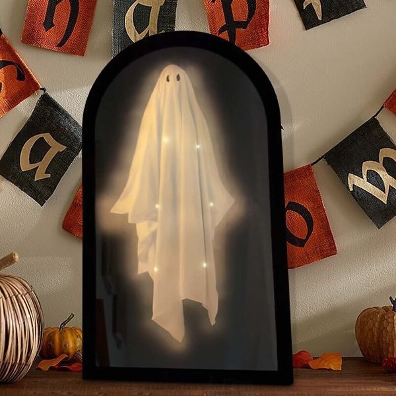 1 Pc Halloween New Unique Holographic Luminous Mirror Light Indoor Restaurant Wall Party Festival Witch Ghost Clown Ghost Bride Atmosphere Decoration Light Usb Power Supply 50 * 28CM/30 * 22.5CM3