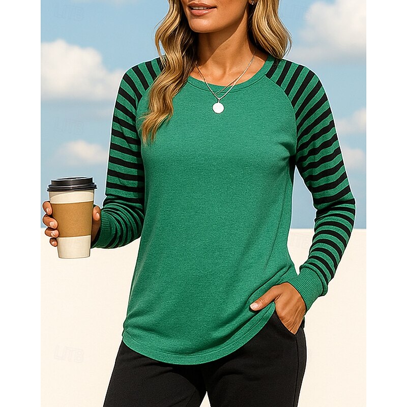 Christmas Women's Pullover Sweatshirt Casual Tops Long Sleeve Top Athleisure Fall Stripes Fashion Casual Workout Outdoor Sportswear Activewear Black Red Blue