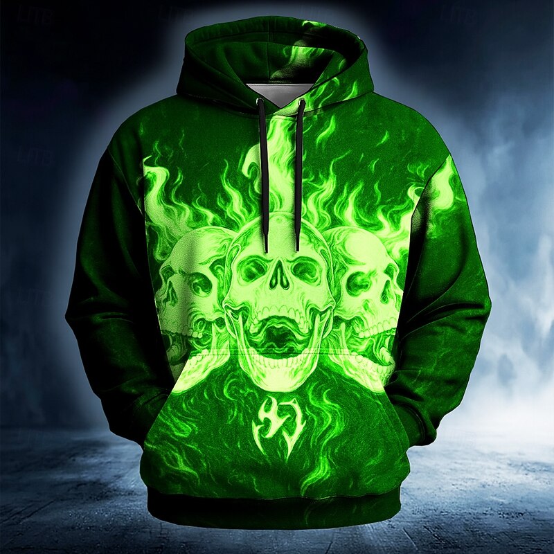 Halloween Men's Skull 3D Hoodie Sweatshirt Punk Exaggerated Long Sleeve Crew Neck Club Streetwear Red Blue Drawstring Fall Winter Designer3