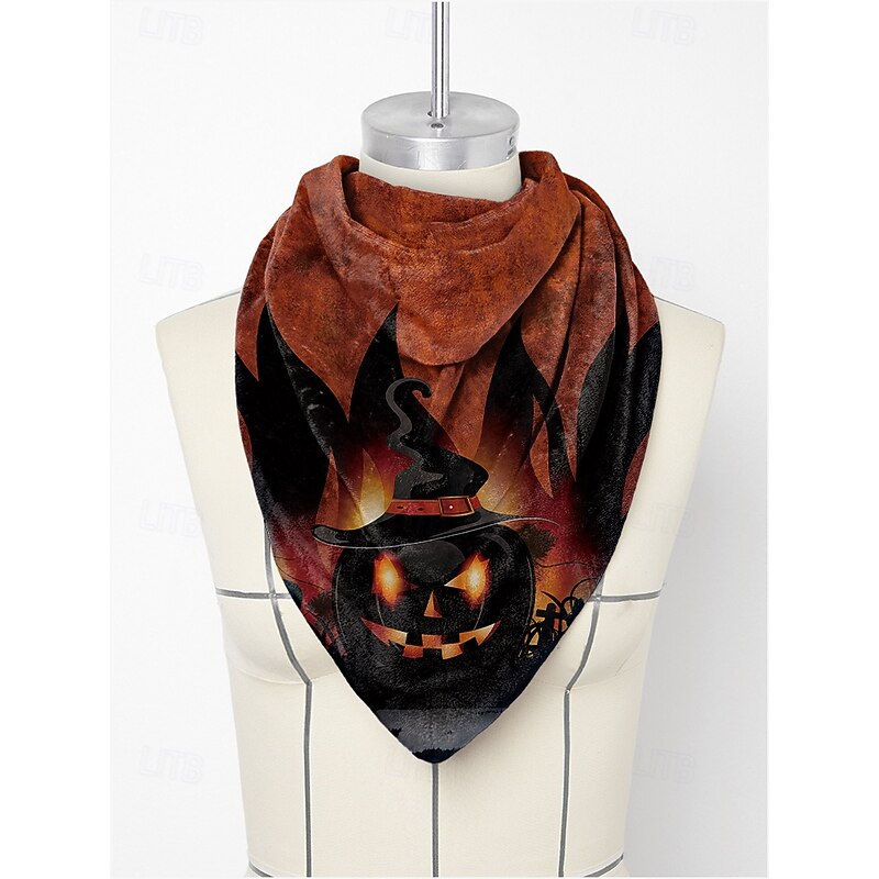 Women's Halloween Pumpkin Print Scarf – Soft Triangle Bandana Neck Wrap for Party, Cosplay and Fall Festival Outfits4