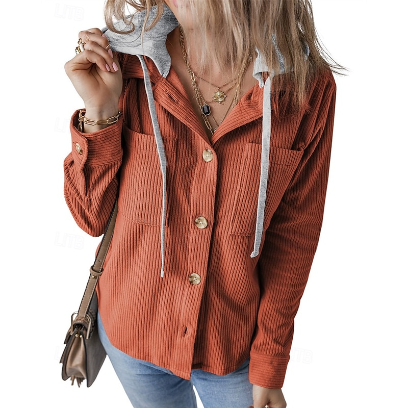 Women's Winter Coat Warm Comfortable Pocket Buttons Fashion Outdoor Color Block Going out Weekend Single Breasted Regular Hooded Regular Fit Long Sleeve Outerwear Black Blue Orange Fall Winter4