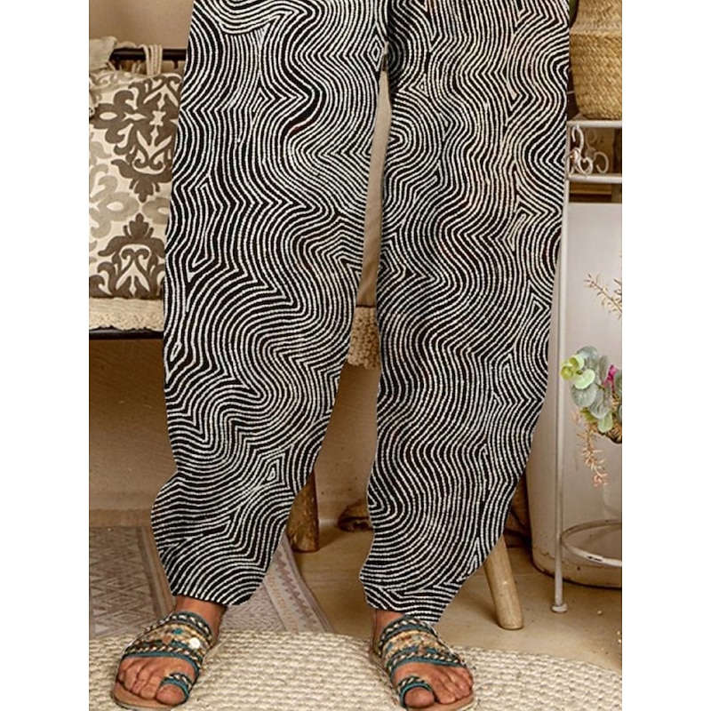 Women's Chinos Pants Trousers Active Fashion Long High Waist Geometry Pocket Elastic Waist Printing Breathability Soft Micro-elastic Vacation Street Daily Wear Black Spring Fall Regular Fit3