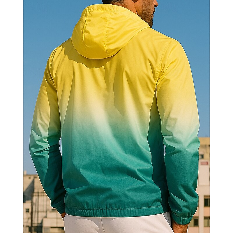 Men's Hooded Jacket Sport Jacket Zip Up Pocket Long Sleeve Top Athleisure Fall Color Gradient Sun Protection Lightweight Outdoor Travel Sports Sportswear Activewear Yellow Pink Blue2
