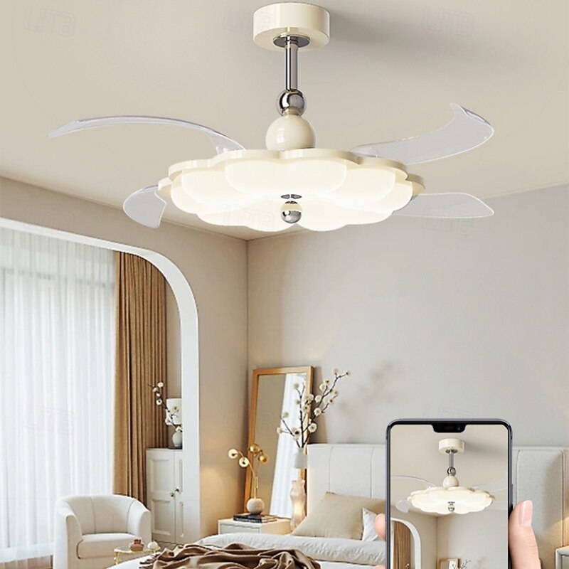Ceiling Fan with Lights 106cm Dimmable LED 3 Color 6 Speeds Timing Reversible Blades with Remote Control, Household Fan Chandelier, indoor Low Profile Flush Mount Ceiling Fan2
