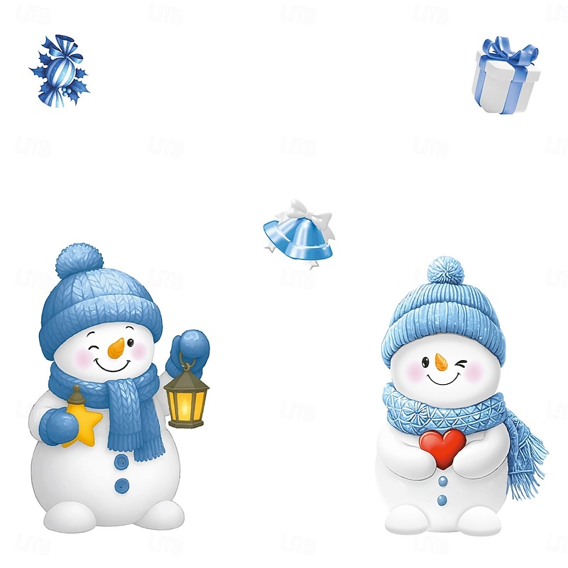 4 Sheets Christmas Window Cling Wall Sticker Decals Decorations, Creative Bells, Gift Boxes, Snowflakes, Candy & Snowmen, Static Cling, Christmas Party Home Decor4