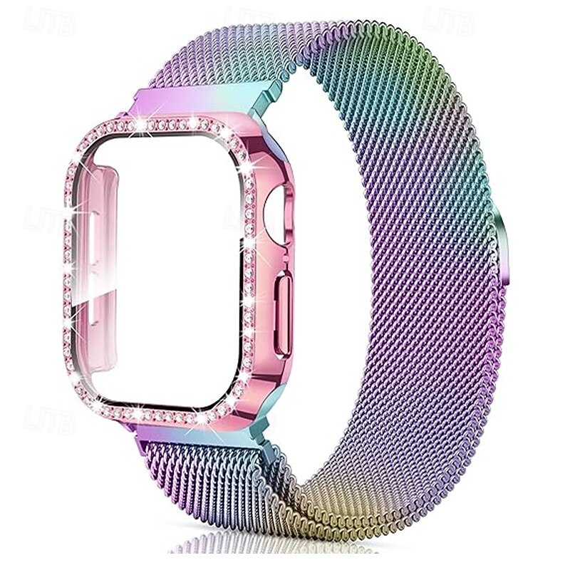 Milanese Loop Compatible with Apple Watch band 38mm 40mm 41mm 42mm 44mm 45mm 49mm with Case Glitter Bling Diamond Stainless Steel Strap Replacement Wristband for iwatch Ultra 3 2 Series 11 10 9 8 74