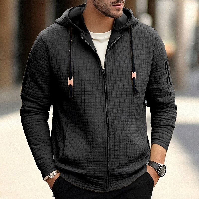 Men's Hoodie Full Zip Hoodie Black White Khaki Hooded Plain Pocket Sports & Outdoor Daily Holiday Polyester Streetwear Basic Casual Spring Fall Clothing Apparel Hoodies Sweatshirts3