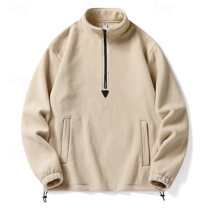 Men's Sweatshirt Polar Fleece Fleece Sweatshirt Pullover Hoodie Sweatshirt Pullover Black Beige Gray Standing Collar Plain Zip Up Sports & Outdoor Casual Daily Streetwear Cool Sportswear Spring2