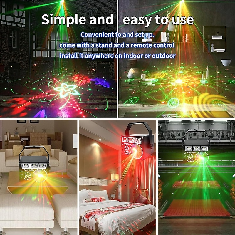 Party Lights with LED Pattern Projection 3-in-1 Sound Activated DJ Lights RGB Projector with Remote Control for Home Karaoke Birthday Wedding Dance Floor Decoration4