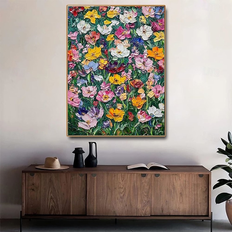 Handmade Oil Painting Canvas Wall Art Decoration Abstract Colour Flower Summer Flowers Full Bloom for Home Living Room Decor No Frame2