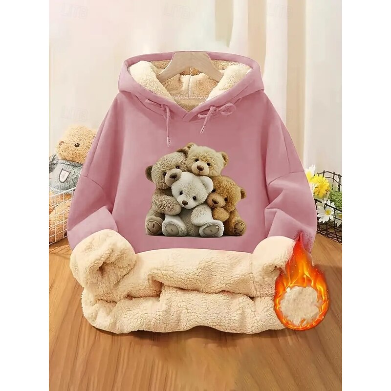 Women's Pullover Hoodie Sweatshirt Graphic Animal Letter Warm Classic Casual Long Sleeve Hooded Regular Tops Street Dailywear Pocket Print Black Pink Red Gray Fall Winter - Main Image