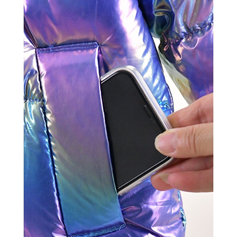 Kids Girls' Down Coat Solid Color Fashion Fur Trim Zipper Pocket School Coat Outerwear 4-12 Years Winter Pink Purple3