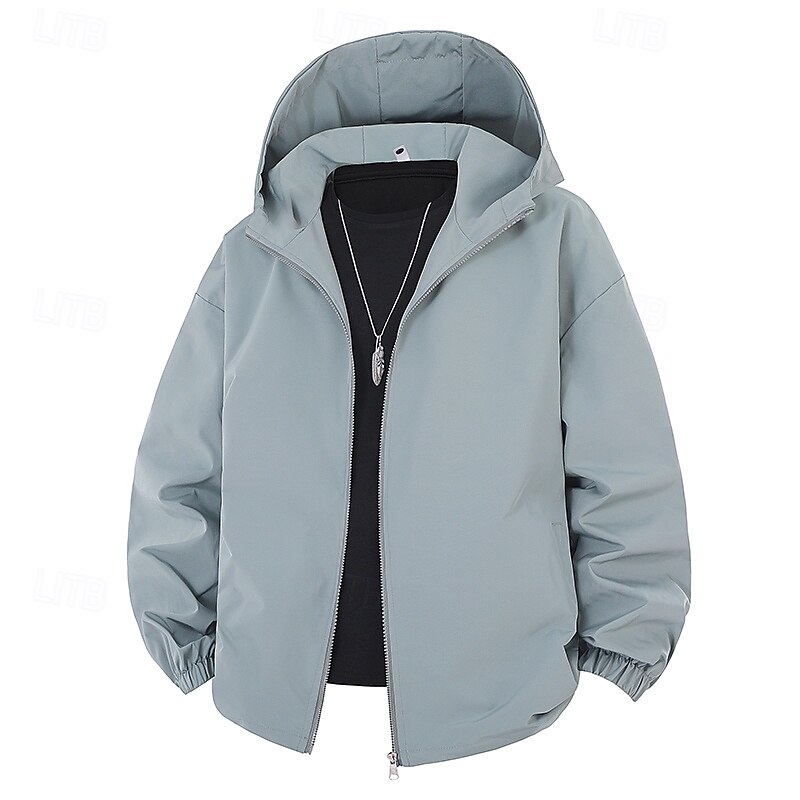 Men's Jacket Casual Jacket Outdoor Vacation Warm Zipper Pocket Fall Winter Plain Fashion Streetwear Standing Collar Regular Apricot Black Red Khaki Light Blue Jacket2