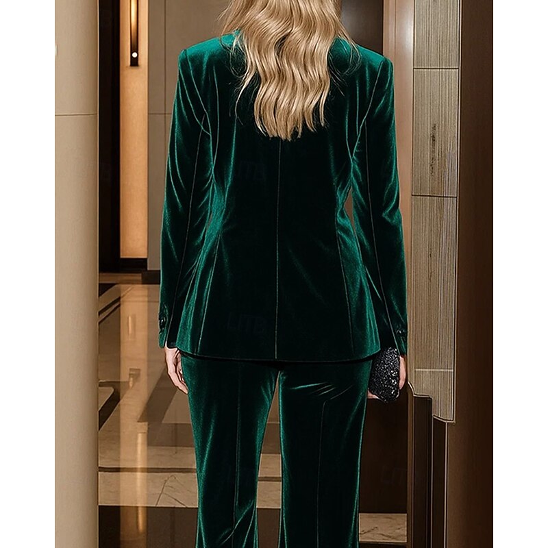 Women's Blazer Dark Green Velvet Sport Coat Formal Wedding Guest Vintage Elegant Long Sleeve Notched Lapels Double Breasted3