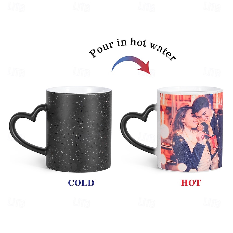 Personalized Photo Color Changing Mug Custom Magic Mug Sparkle Heart Handle Heat-Sensitive Ceramic Coffee Cup, Romantic Gift for Couples, Christmas, Valentine's Day, Birthday2