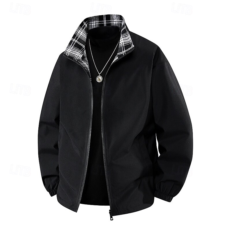 Men's Jacket Casual Jacket Outdoor Vacation Warm Zipper Pocket Fall Winter Plain Fashion Streetwear Standing Collar Regular Black Ivory Pink Light Blue Jacket3