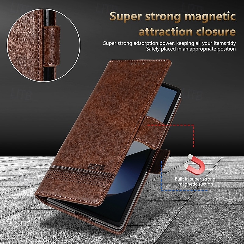 Phone Case For Samsung Galaxy Z Fold 7 Z Fold 6 Z Fold 5 Z Fold 4 Back Cover Card Slot Shockproof Retro TPU PU Leather3