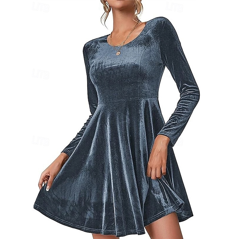 Women's Mini Dress Velvet Dress Cocktail Dress Fashion Classic Modern Outdoor Evening Party Holiday Regular Fit Plain Long Sleeve Crew Neck Black Burgundy Royal Blue Green Fall3