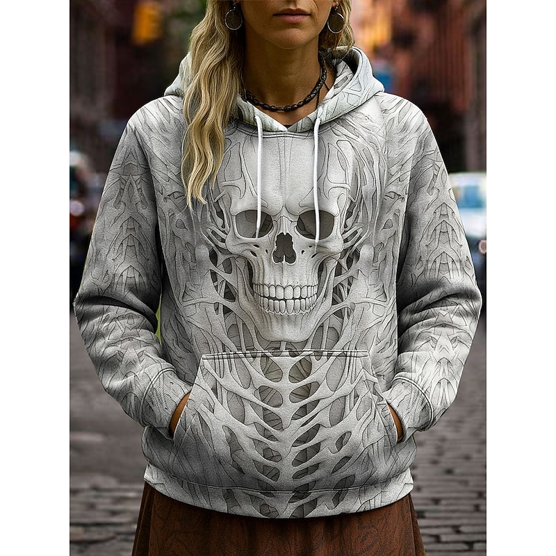 Halloween Women's Pullover Hoodie Sweatshirt Skulls Graphic Casual Long Sleeve Hooded Regular Tops Party Evening Wear Street Dailywear White Pink Blue Purple Khaki Spring Fall Winter