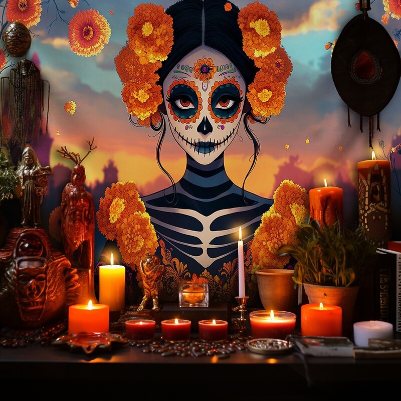 Day of the Dead Tapestry Banners Wall Hangings Skeleton Mexico Dark Punk Gothic Style Party Dorm Shooting Backgrounds Home Decor2
