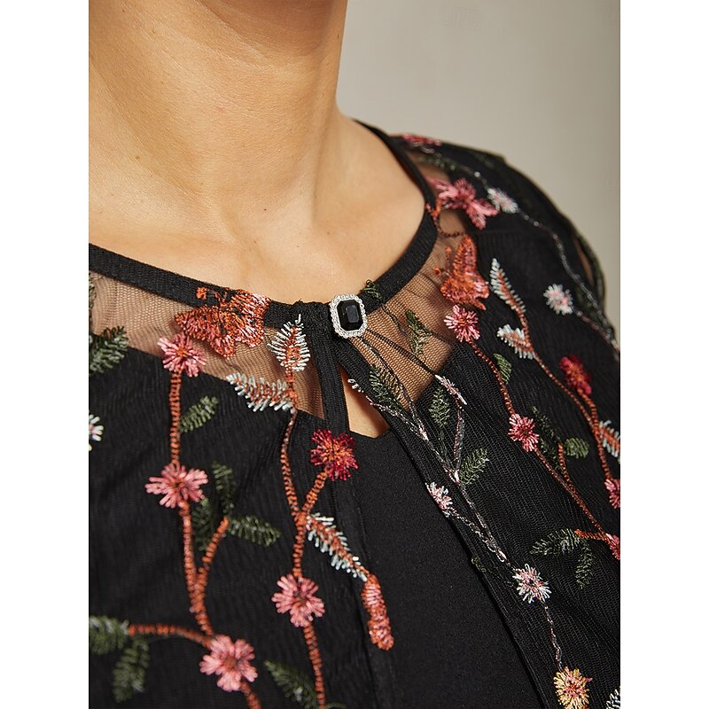 Women's Jacket Blazer Lace Embroidered Elegant Floral Formal Anniversary Party Wedding Guest Open Front Short Crewneck Regular Fit 3/4 Length Sleeve Outerwear Black Summer Spring3
