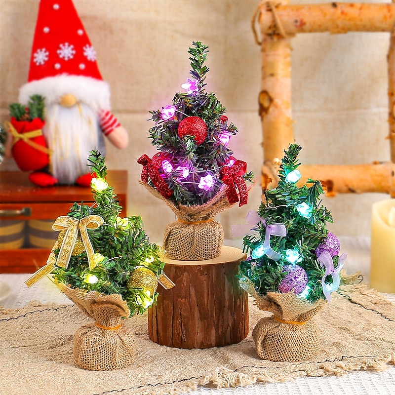 Christmas Mini Tree With Light Tabletop Desktop Artificial Christmas Tree Xmas Decor Small Festive Star Top Mini Tree Ornament Perfect Holiday Home Party Atmosphere Prop