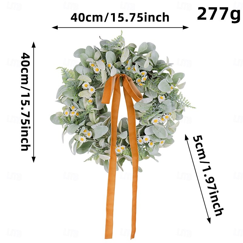 Christmas Wreath for Front Door, Artificial Gray Leaves and White Flowers Eucalyptus Garland, Spring Holiday Home Decor, Wall Hanging Door Wreath3