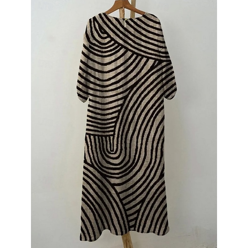 Women's Maxi Dress Kaftan 3/4 Length Sleeve Crew Neck Casual Shift Dress A Line Dress Dress Boho Daily Date Going out Geometric Dark Brown Yellow Red Purple3