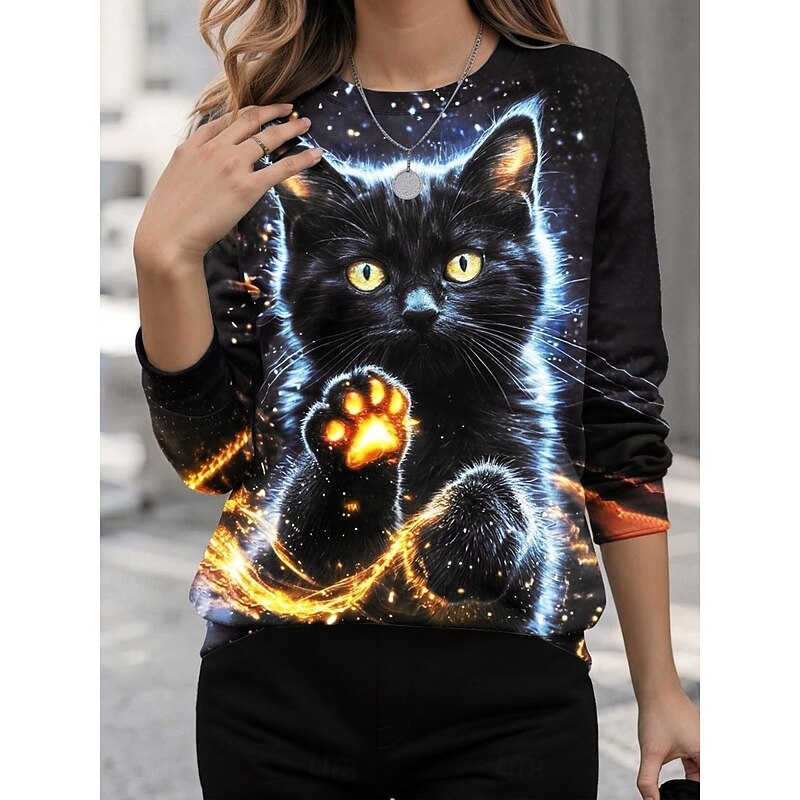 Women's Pullover Sweatshirts Animal Active Fashion Cute Long Sleeve Crew Neck Round Neck Regular Tops Home Work Dailywear Print Black Blue Green Summer Spring Fall Spring, Fall, Winter, Summer3