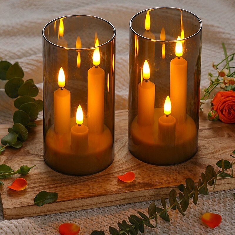 2PCS Acrylic Flameless Candle Lights Battery Powered Candlestick Lights for Christmas Halloween Wedding Party Family Dinner Atmosphere Holiday Decoration2