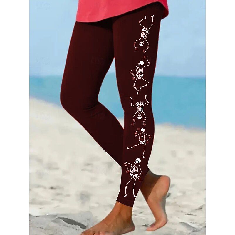 Women's Leggings Vacation Vintage Fashion Full Length High WaistPantsHalloween Graphic Skull Printing Thermal Warm Soft Breathable Stretchy Formal Outdoor Vacation Black Red Orange Green Spring Fall3