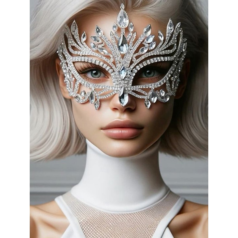 Women's Crystal Rhinestone Masquerade Mask - Luxury Sparkling Diamond Party Face Mask for Ladies, Elegant Costume Accessory for Halloween Party, Ball and Evening Events