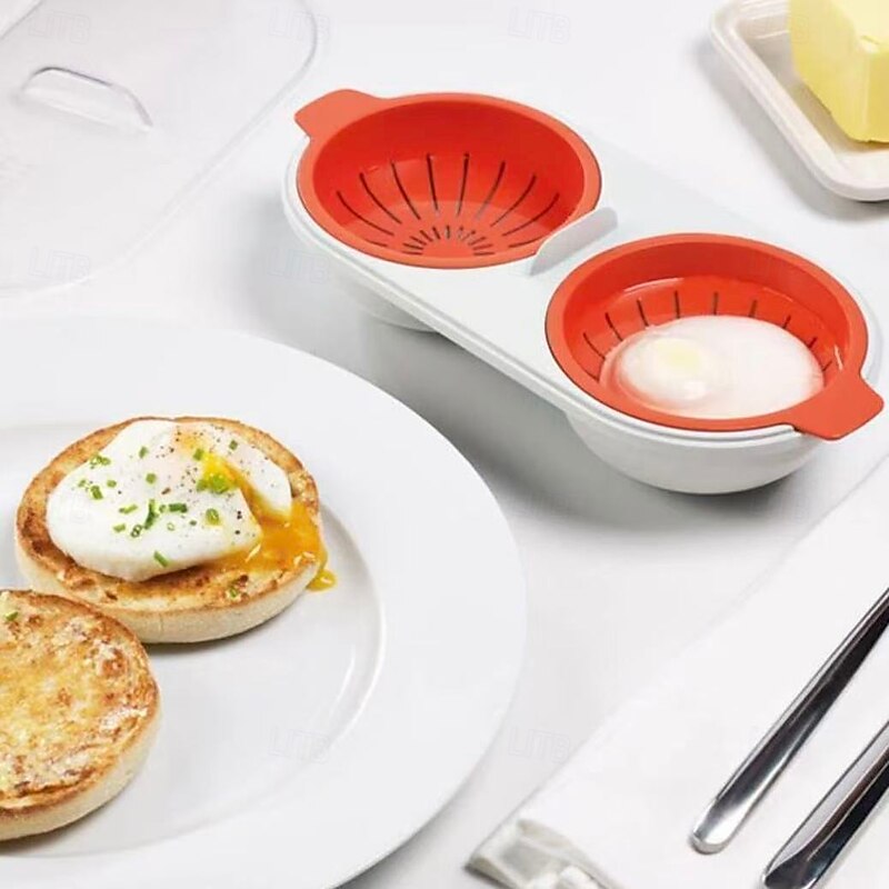 Portable Egg Cooker for Microwave, Cartoon Double-Eye Egg Steamer Bowl with Separator, Food-Grade Microwave Egg Cooking Tray