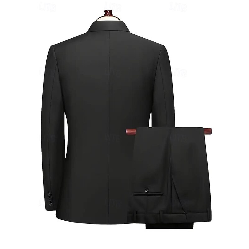 Men's Wedding Business Party Suits Notch Lapel Black Casual Formal Solid Colored Tailored Fit 2 Piece Single Breasted Two-buttons2