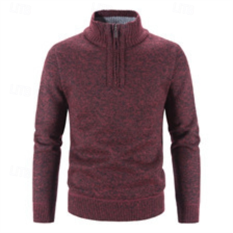Men's Sweater Pullover Sweater Jumper Quarter Zip Pullover Sweater Ribbed Knit Regular Tops Knitted Slim Fit Plain Standing Collar Knitwear Contemporary Casual Daily Wear Clothing Apparel Fall2