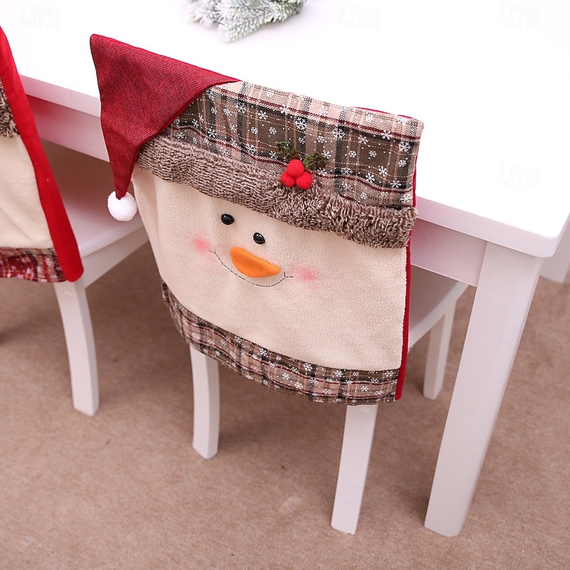 2Pcs Christmas Chair Covers Set, Home and Restaurant Holiday Chair Slipcovers, Square Stool Covers for Elderly Chairs, Festive Decor4