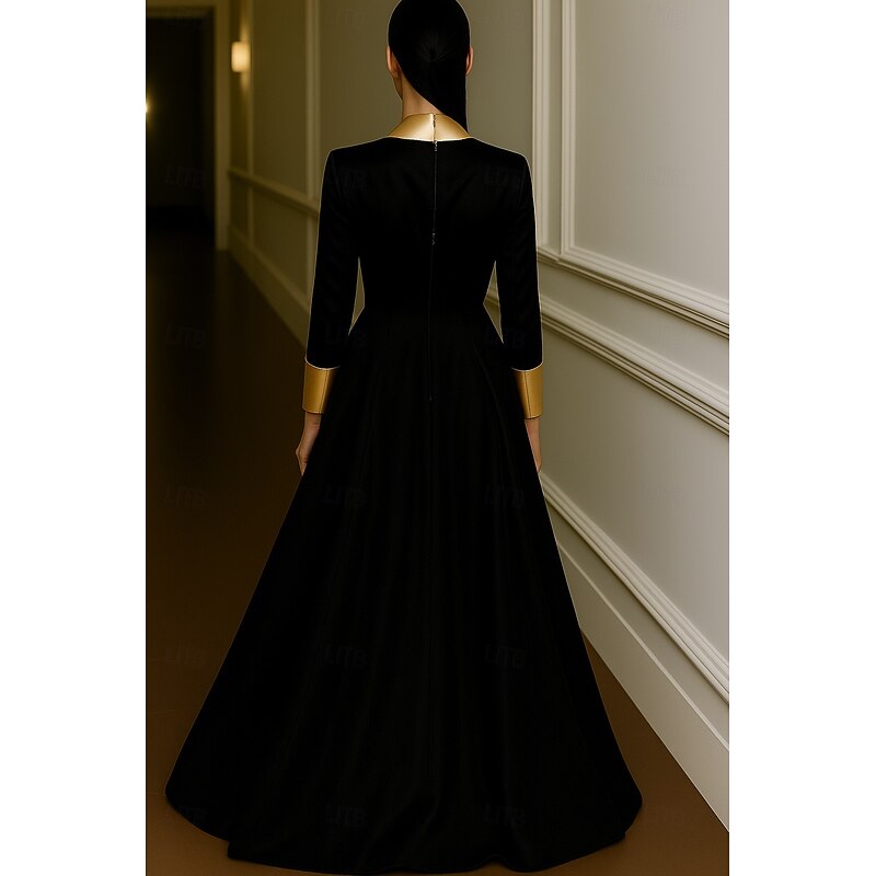 Tuxedo Dress A-Line Formal Wedding Wedding Guest Satin Elegant Color Block Long Sleeve Floor Length Peak Lapel Double Breasted2