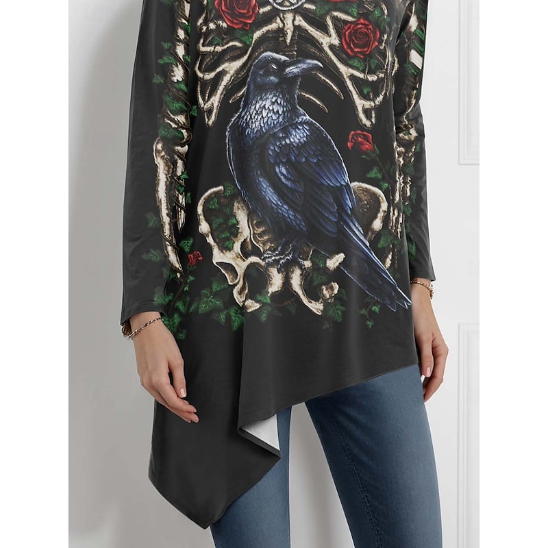 Halloween Sarah Richter by Women's Blouse Floral Graphic  Stylish Classic Casual Long Sleeve Turtleneck Regular Tops Party Evening Wear Daily Going out Asymmetric Hem Summer Spring Fall Winter3