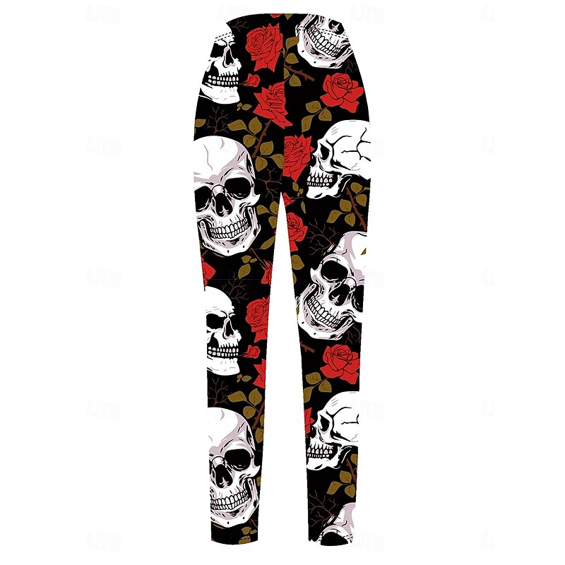 Women's Leggings Vacation Vintage Fashion Full Length High WaistPantsHalloween Floral Graphic Skull Printing Soft Breathable High Elasticity Outdoor Vacation Street Dark red Spring Fall Winter Slim3