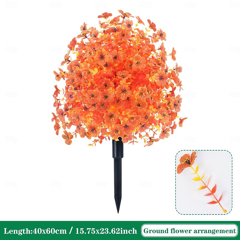 Fall Artificial Topiary Ball Tree with Ground Spike, 25" UV Resistant Faux Flowers & Greenery Shrubs for Outdoor Garden, Porch, Patio Autumn Decorations2