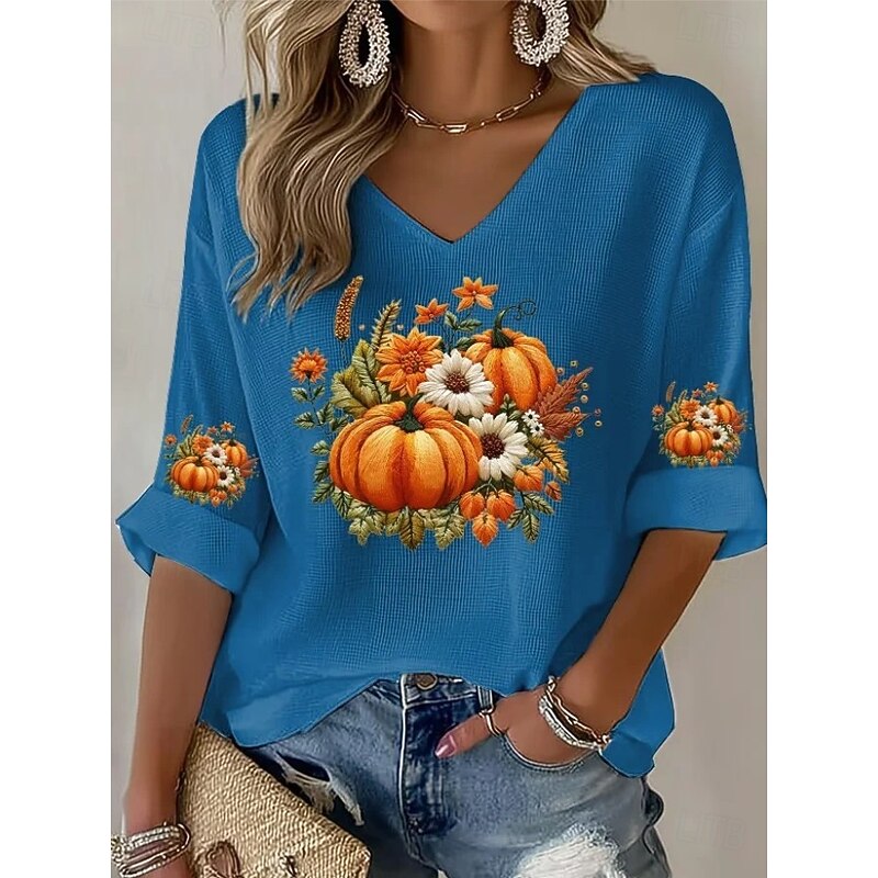 Halloween Women's Boho T-shirt Graphic Elegant Vintage Fashion Half Sleeve V Neck Regular Tops Daily Going out Weekend Black Blue Orange Green Beige Summer Spring Fall3