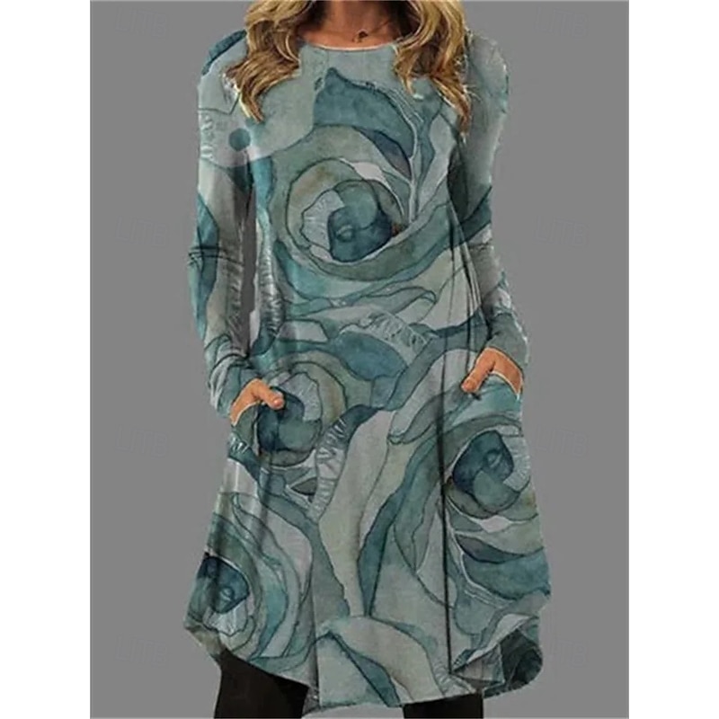 Women's Mini Dress T Shirt Dress Tee Dress A Line Dress Casual Daily Date Regular Fit Ombre Graphic Abstract Long Sleeve Crew Neck Light Green Blue Light Grey Gray Spring Fall Winter2