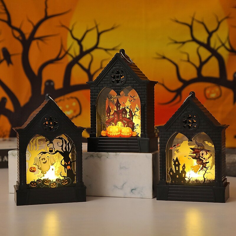 1 Pc 15CM Halloween LED Electronic Candle Light Wind Light Witch Pumpkin Ghost Decorative Nightlight Indoor and Outdoor Restaurant Party Festival Atmosphere Decorative Light LR1130 * 3 Battey2